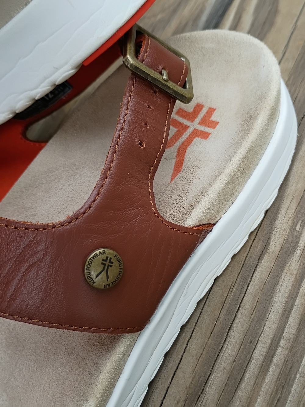 KURU Brown and Orange Leather Strap Sandals - Picture 2 of 6